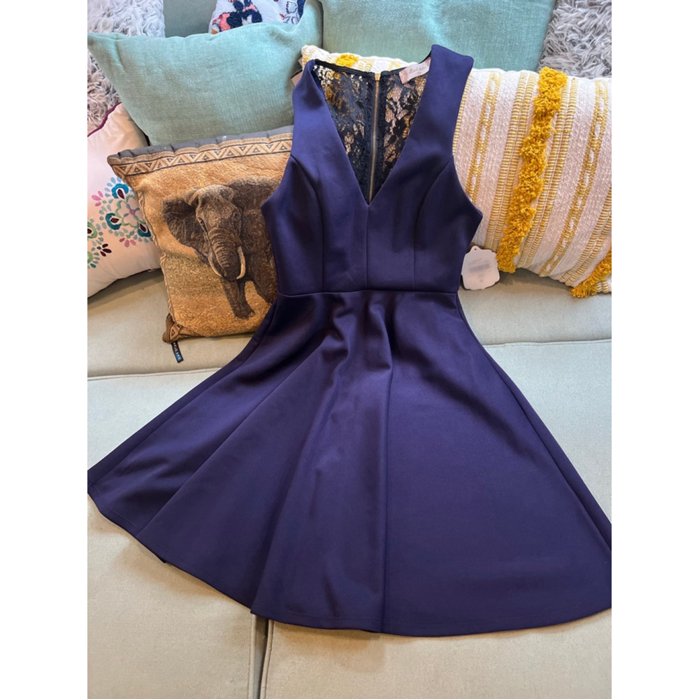 Women's Altard State Navy Mini Dress with Black Lace Back XS